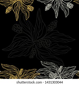 Branches with leaves and fruits of coffee vector illustration seamless pattern