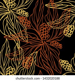 Branches with leaves and fruits of coffee vector illustration seamless pattern