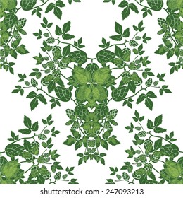 Branches with leaves and hop cones. Editable vector illustration.  