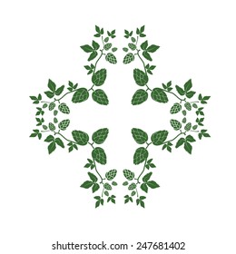 Branches with leaves and hop cones. Editable vector illustration.  