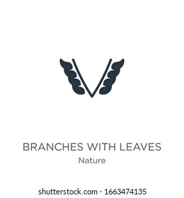 Sucursales con vectores de icono de hojas. Ramas planas de moda con icono de hojas de la colección natural aisladas en fondo blanco. La ilustración vectorial puede utilizarse para el diseño gráfico web y móvil 