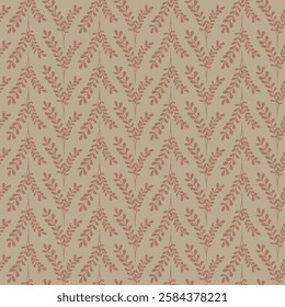 Branches of Leaves in Mocha Coffee in V Formation Vertical Stripes on a Milk Chocolate background creating a seamless pattern print background