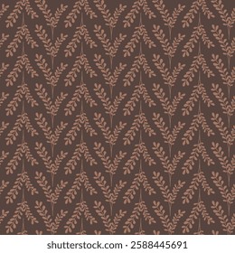 Branches of Leaves in Mocha Coffee in V Formation Vertical Stripes on aDark Chocolate background creating a seamless pattern print background