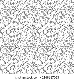 Branches with leaves outline seamless pattern