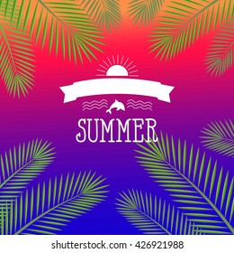 branches and leaves of palm tree  background with space for text.