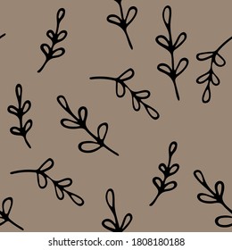Branches and leaves pattern. Freehand drawing. Seamless picture on a bright background. Vector.