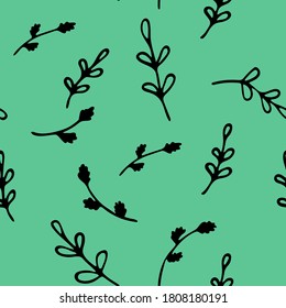 Patrón de ramas y hojas. Dibujo a mano libre. Imagen sin inconveniente sobre un fondo brillante. Vector.