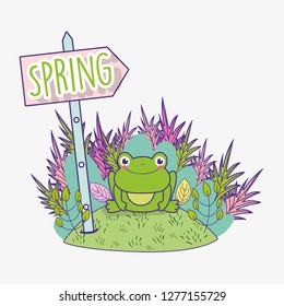 branches leaves plants with frog and emblem direction