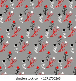 branches and leaves with red dots with black and white