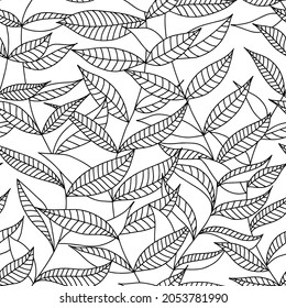 Branches of leaves. Seamless pattern. Children's coloring. Antistress. Vector illustration