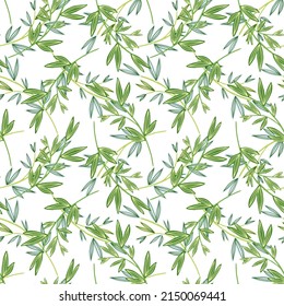 Branches and leaves seamless pattern. Leaf ornament. Botanical elements background. Design for fabric, textile print, surface, wrapping, cover, greeting card. Vector illustration