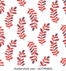 Branches and leaves seamless pattern, modern hand drawn nature foliage. Plants textile print, clothes, wallpaper, wrapping paper. Trendy surface design.