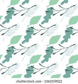 Branches and leaves seamless pattern on white background. Vector backdrop in flat style for textile or book covers, wallpapers, design, graphic art, wrapping