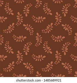 Branches with leaves seamless pattern on dark brown background.