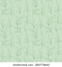 Branches with leaves seamless pattern, vector illustration. Botanical background with sheets. Green natural pattern for packaging and wallpaper design.