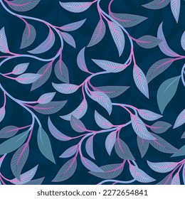 Branches with leaves. Seamless pattern. Vector illustration. Watercolor floral background. Can be used for wallpaper, pattern fills, web page backgrounds, and surface textures.