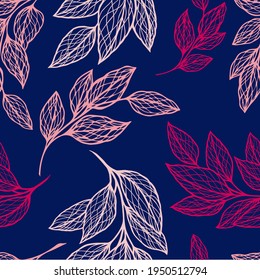 Branches with leaves silhouettes pattern. For fabric, wallpaper, wrapping paper, pattern fills, textile, web textures. 