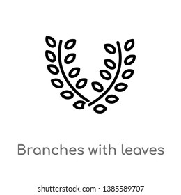 branches with leaves vector line icon. Simple element illustration. branches with leaves outline icon from nature concept. Can be used for web and mobile