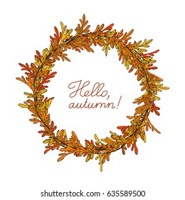 Branches and leaves of a wormwood. Hand drawn vector illustration. Autumn background.