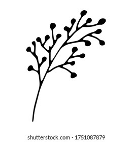 branches with leaves,flowers,leaves,berries doodles,sketch.Elements for wedding,Valentine's Day,mother's day,birthday,easter.Vector illustration,drawing.Hand drawn isolated on white background.