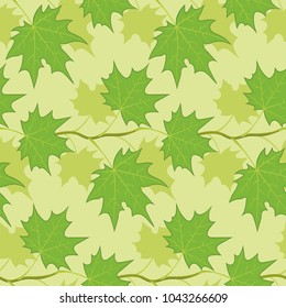The branches of a maple tree. Green leaves. Seamless pattern.