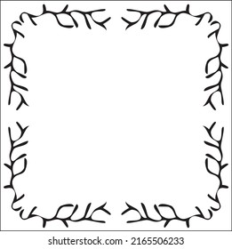Branches ornamental frame, decorative border for greeting cards, banners, invitations. Isolated vector illustration.