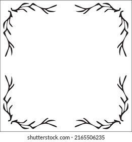 Branches ornamental frame, decorative border for greeting cards, banners, invitations. Isolated vector illustration.