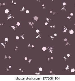 Branches of peonies with leaves on a dark background. Abstract background.
