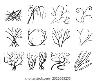 Branches pile icon isolated. Dry twigs pile ready for campfire, black sticks, boughs heap symbol, dry thin branches, brushwood