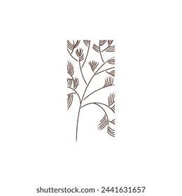 branches with pine needles drawn in sketch style, art element in a rectangular shape without sides