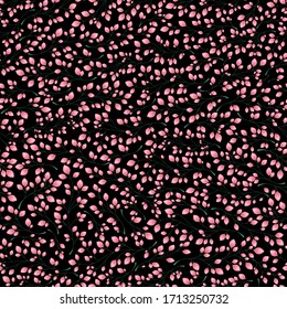 Branches with pink leaves on a black background. Seamless Vector illustration. Stylish background with graphic leaves. Use for wallpaper, web design, surface textures, textile prints, wrapping, etc.