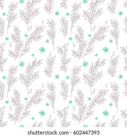 The branches of the plant are an seamless pattern. Illustration for fabric. Garden, branches, flowers