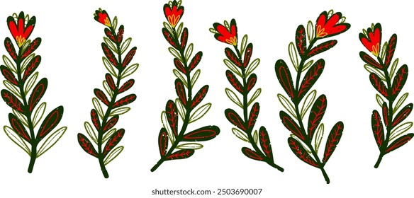 branches plants element texture boho folk art style vector