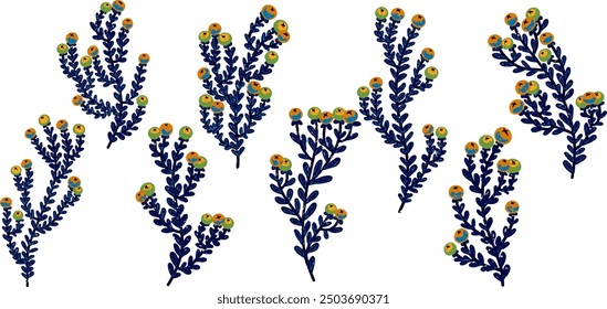 branches plants element texture boho folk art style vector