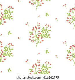 Branches of red berries wallpaper seamless  flower pattern.  Delicate floral background graphic print