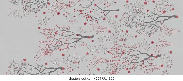 Branches with red flowers japanese background