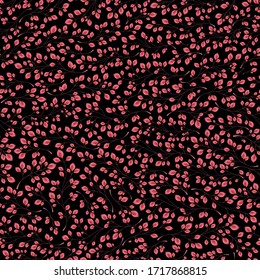 Branches with red leaves on a black background. Seamless Vector illustration. Stylish background with graphic leaves. Use for wallpaper, web design, surface textures, textile prints, wrapping, etc.
