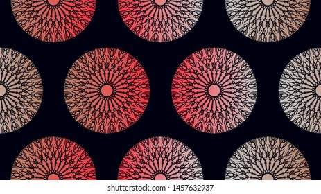 branches rosettes seamless pattern in red shades on black