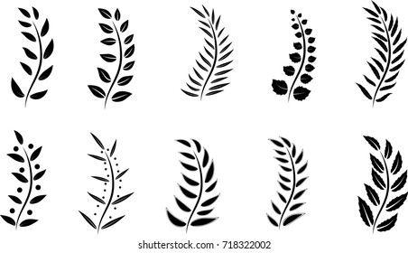 Branches set with leaves isolated in vector