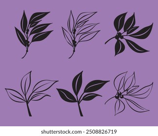 Branches set, stencil and outline