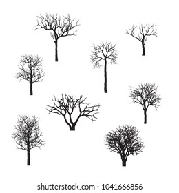 branches and shadows of bonsai tree. branch silhouette icon set, symbol, design. vector illustration isolated on white background