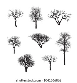branches and shadows of bonsai tree. branch silhouette icon set, symbol, design. vector illustration isolated on white background