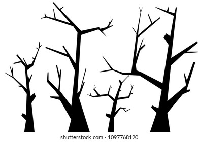 Branches silhouette graphic vector. Design black on white background. Design print for illustration, wallpaper, background, textile. Set 2