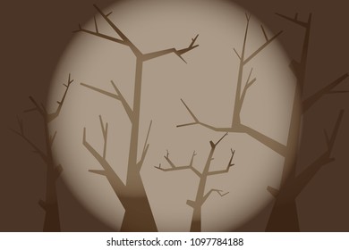 Branches silhouette graphic vector. Design sephia on moon light background. Design print for illustration, wallpaper, background, textile. Set 3