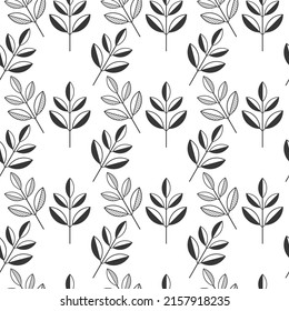 Silueta ramificaciones sin costura. Vector de patrón de hoja. Papel pintado de flores de época. Fondo de hojas de contorno gráfico. Ilustración botánica. Plantilla para impresión, diseño, textura, banner o tarjeta.	