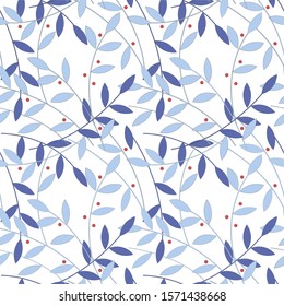 Branches with slots and berries. Winter background. Vector illustration.