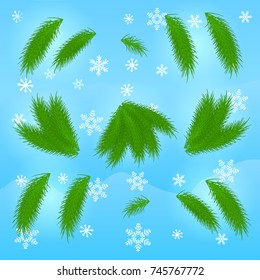 Branches of spruce on winter background. Elements for make Christmas tree. Vector illustration