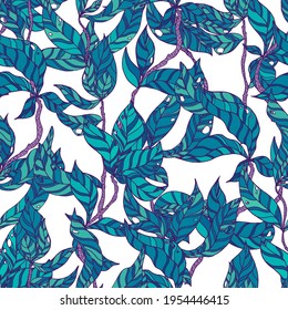 ramas con hojas rayadas vectorial sin costura. Una cubierta de ramas sobre un fondo de color