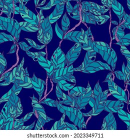ramas con hojas rayadas vectorial sin costura. Una cubierta de ramas sobre un fondo de color