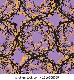 Branches with thorns. Dense bushes. Seamless vector pattern.